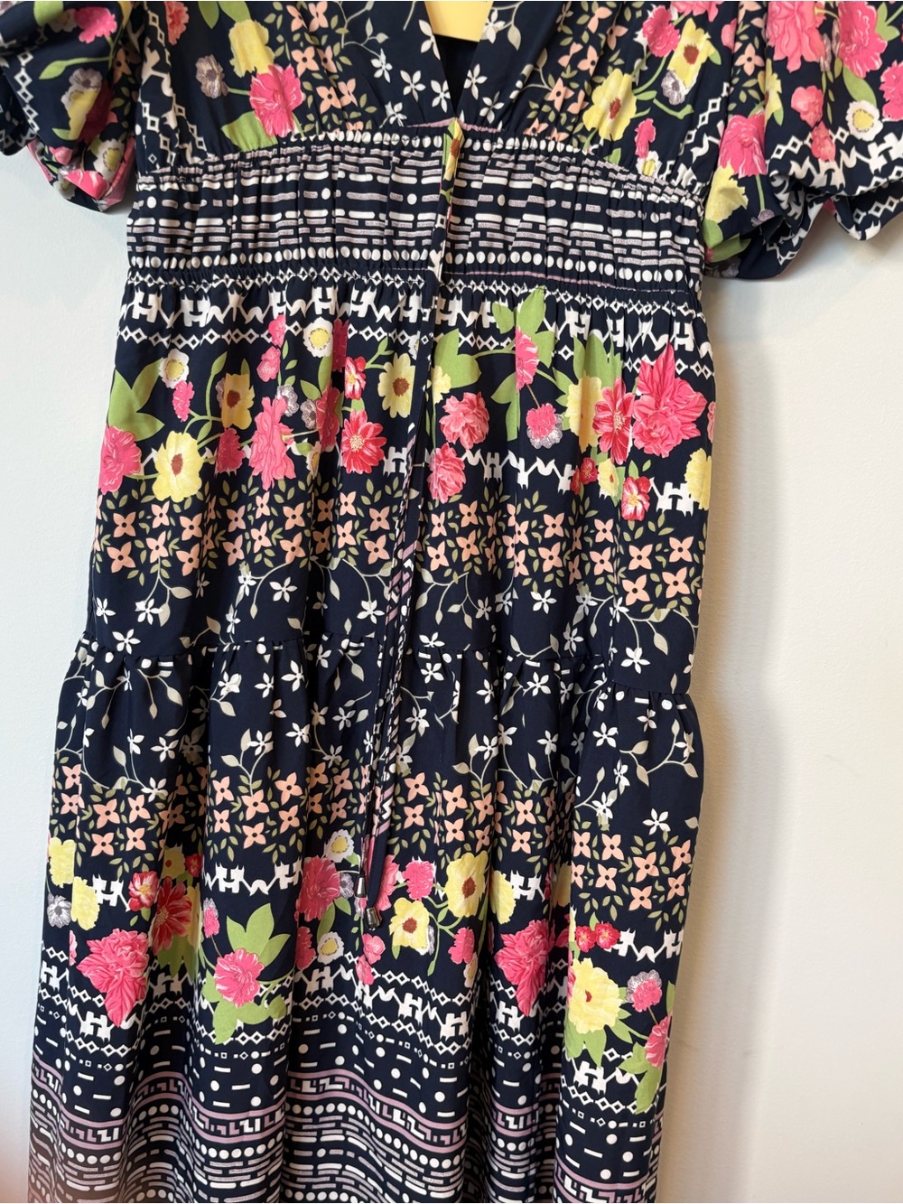 NEW Entro Navy Floral Midi Dress with Pink & Lime Accents large nwt - Picture 5 of 14